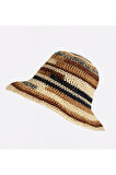 Doğal Çizgili Rafya Şapka