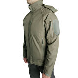 Haki 5 Cepli Kapüşonlu Softshell Soğuk Geçirmez Mont, Su Geçirmez Mont