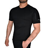 Siyah Renkli Taktik Kısa Kollu Tişört, 2 Cepli Taktik T-Shirt