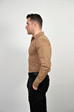 Koyu Bej Uzun Kollu Taktik Polo Yaka Tişört, 2 Cepli Uzun Kollu T-Shirt