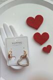 Zirkon Taşlı Tasarım Kalpli Xuping Çelik Küpe 1 cm-uç 1,5 cm-Altın Renk