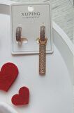 Zirkon Taşlı Tasarım Xuping Halka Çelik Küpe 1 cm - uç 3 cm -Altın Renk