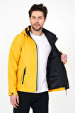 YENİ SEZON ERKEK SARI SOFTSHELL KAPÜŞONLU İÇ CEPLİ SU VE RÜZGAR GEÇİRMEZ MEVSİMLİK&YAZLIK MONT