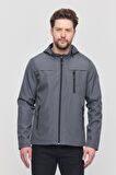 Yeni Sezon Erkek Gri Kapüşonlu İç Cepli Su Ve Rüzgar Geçirmez Mevsimlik&Yazlık Mont
