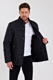 Erkek Siyah Regular İç Cepli İçi Kürklü Yıkanabilir Regular Kapitone Mont&Kaban