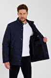Erkek Lacivert Regular İç Cepli İçi Kürklü Yıkanabilir Regular Kapitone Mont&Kaban