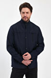 Erkek Lacivert Regular Uzun Mevsimlik Pamuk Polyester Karışımlı Safari Mont&Ceket