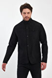 Erkek Siyah Regular Uzun Mevsimlik Pamuk Polyester Karışımlı Safari Mont&Ceket