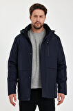 Lacivert İçi Kalın Kürklü Çıkartılabilir Kapüşonlu Rüzgar Ve Su Geçirmez Mont&Kaban