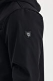 Siyah Erkek %100 Su Geçirmez İçi Polarlı İç Çepli Çıkartılabilir Kapüşonlu Softshell Mont&Kaban 