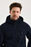 Lacivert Erkek %100 Su Geçirmez İçi Polarlı İç Çepli Çıkartılabilir Kapüşonlu Softshell Mont&Kaban 
