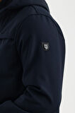 Lacivert Erkek %100 Su Geçirmez İçi Polarlı İç Çepli Çıkartılabilir Kapüşonlu Softshell Mont&Kaban 