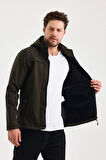 Yeşil Erkek %100 Su Geçirmez İçi Polarlı İç Çepli Çıkartılabilir Kapüşonlu Softshell Mont&Kaban 