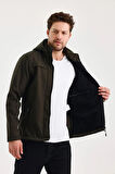 Yeşil Erkek %100 Su Geçirmez İçi Polarlı İç Çepli Çıkartılabilir Kapüşonlu Softshell Mont&Kaban 