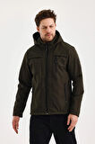 Yeşil Erkek %100 Su Geçirmez İçi Polarlı İç Çepli Çıkartılabilir Kapüşonlu Softshell Mont&Kaban 