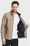 Krem Erkek Pamuk Polyester Karışımlı Su Ve Rüzgar Geçirmez Mevsimlik&Yazlık Mont