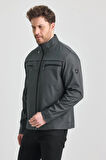 Antrasit Erkek Pamuk Polyester Karışımlı Çift Göğüs Fermuarlı Su Ve Rüzgar Geçirmez Mevsimlik&Yazlık Mont