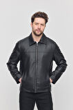 Siyah Erkek Basic Suni Deri Yazlık Ceket&Mont