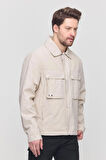 Krem Erkek Çift Göğüs Cepli Yazlık Ceket&Mont