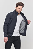 Erkek Lacivert Mevsimlik Triko Detaylı Fermuarlı İç Cepli Mont&Ceket