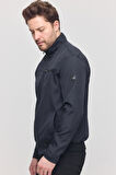 Erkek Lacivert Mevsimlik Triko Detaylı Fermuarlı İç Cepli Mont&Ceket