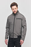 Erkek Gri Mevsimlik Triko Detaylı Fermuarlı İç Cepli Mont&Ceket