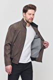 Erkek Kahverengi Mevsimlik Triko Detaylı Fermuarlı İç Cepli Mont&Ceket