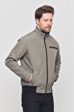 Erkek Bej Mevsimlik Triko Detaylı Fermuarlı İç Cepli Mont&Ceket