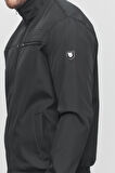 Erkek Siyah Mevsimlik Triko Detaylı Fermuarlı İç Cepli Mont&Ceket