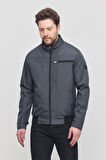Erkek Antrasit Mevsimlik Triko Detaylı Fermuarlı İç Cepli Mont&Ceket
