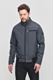 Erkek Antrasit Mevsimlik Triko Detaylı Fermuarlı İç Cepli Mont&Ceket