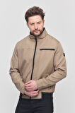 Erkek Açık Gri Mevsimlik Triko Detaylı Fermuarlı İç Cepli Mont&Ceket