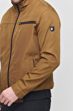 Erkek Koyu Kahverengi Mevsimlik Triko Detaylı Fermuarlı İç Cepli Mont&Ceket