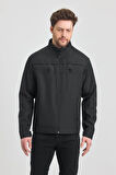 Siyah Erkek Pamuk Polyester Karışımlı Çift Göğüs Fermuarlı Su Ve Rüzgar Geçirmez Mevsimlik&Yazlık Mont