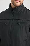 Siyah Erkek Pamuk Polyester Karışımlı Çift Göğüs Fermuarlı Su Ve Rüzgar Geçirmez Mevsimlik&Yazlık Mont