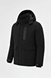 Erkek Siyah Outdoor Su Geçirmez Kapüşonlu Kışlık Kaban – Rüzgar ve Yağmura Dayanıklı