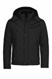 Erkek Siyah Outdoor Su İtici Kapüşonlu Kaban – Rüzgar Geçirmez, Hafif ve Dayanıklı Kapitone Mont&Kaban