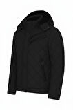 Erkek Siyah Outdoor Su İtici Kapüşonlu Kaban – Rüzgar Geçirmez, Hafif ve Dayanıklı Kapitone Mont&Kaban