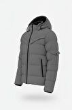 Erkek Gri Erkek Outdoor Su Geçirmez Kapüşonlu Kışlık Kaban – Rüzgar ve Yağmura Dayanıklı  Mont&Kaban