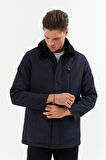 Erkek Lacivert Yakası Çıkartılabilir Kürklü Su İtici İçi Kürklü Kaban – Rüzgar Geçirmez, Hafif ve Dayanıklı