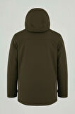 Erkek Yeşil Pamuk Polyester Karışımlı Kürklü Çıkartılabilir Kapüşonlu Mont&Kaban