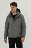 Erkek Gri Su Ve Rüzgar Geçirmez Çıkartılabilir Kapüşonlu Softshell Mont&Kaban