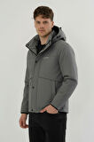 Erkek Gri Su Ve Rüzgar Geçirmez Çıkartılabilir Kapüşonlu Softshell Mont&Kaban