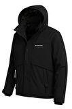 Erkek Siyah Su Ve Rüzgar Geçirmez Çıkartılabilir Kapüşonlu Softshell Mont&Kaban