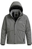 Erkek Gri Su Ve Rüzgar Geçirmez Çıkartılabilir Kapüşonlu Softshell Mont&Kaban