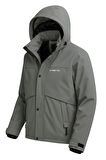 Erkek Gri Su Ve Rüzgar Geçirmez Çıkartılabilir Kapüşonlu Softshell Mont&Kaban