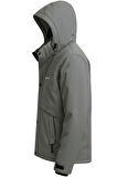 Erkek Gri Su Ve Rüzgar Geçirmez Çıkartılabilir Kapüşonlu Softshell Mont&Kaban