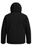 Erkek Siyah Su Ve Rüzgar Geçirmez Çıkartılabilir Kapüşonlu Softshell Mont&Kaban