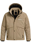 Erkek Krem Su Ve Rüzgar Geçirmez Çıkartılabilir Kapüşonlu Softshell Mont&Kaban