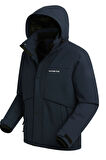 Erkek Lacivert Su Ve Rüzgar Geçirmez Çıkartılabilir Kapüşonlu Softshell Mont&Kaban